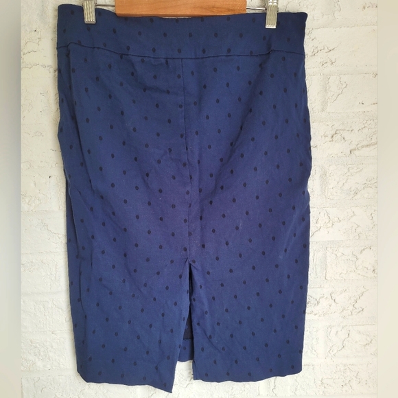 Navy Stretch Midi Skirt with Dark Navy Polka Dots - Picture 4 of 5